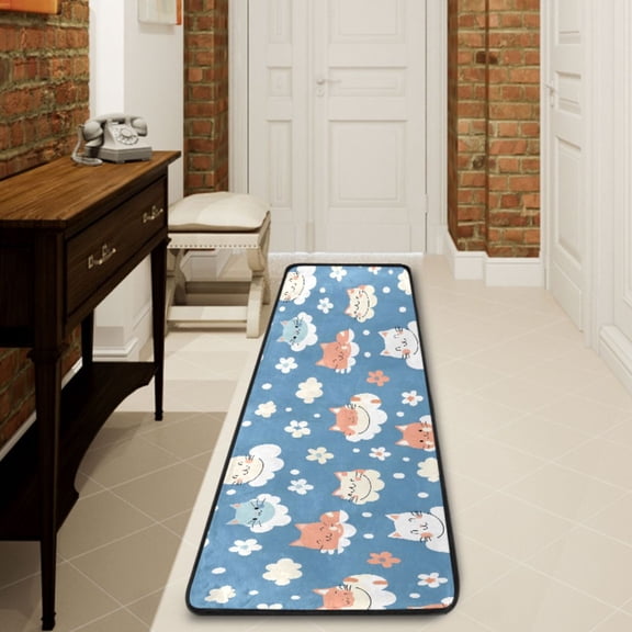 Ryvnso Cat Clouds Floral Hallway Runner Rugs Floor Carpet Non Slip Entryway Mat 2' x 6'