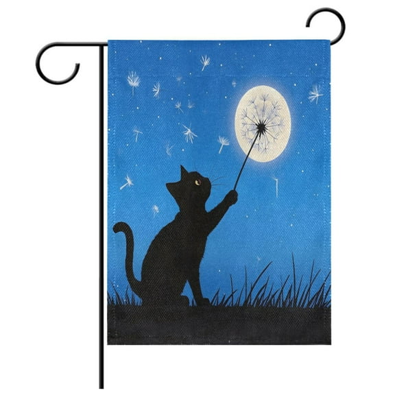Ryvnso Cat Dandelion Night Garden Flag 12x18 Inch Double Sided Seasonal Yard Decoration