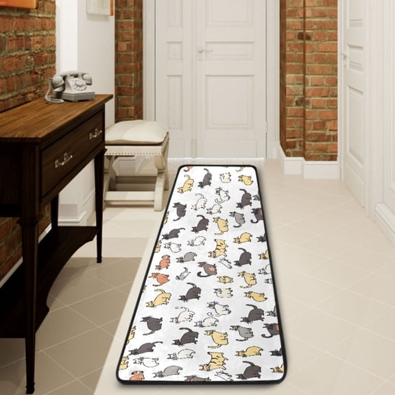 Ryvnso Cat Pattern Hallway Runner Rugs Floor Carpet Non Slip Entryway Mat 2' x 6'