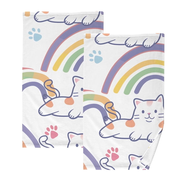 Ryvnso Cat Paw Print Rainbow Cotton Hand Towels Sets Face Towel 2 PCs Bathroom Decorative