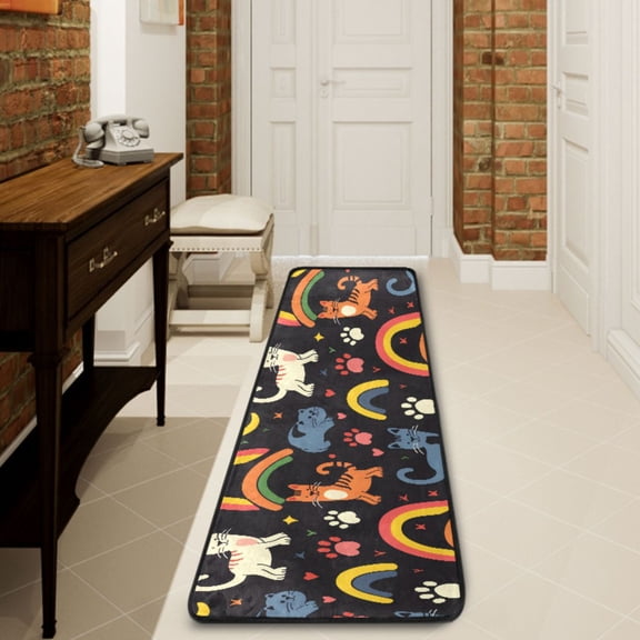 Ryvnso Cat Paw Print Rainbow and Cloud Hallway Runner Rugs Floor Carpet Non Slip Entryway Mat 2' x 6'