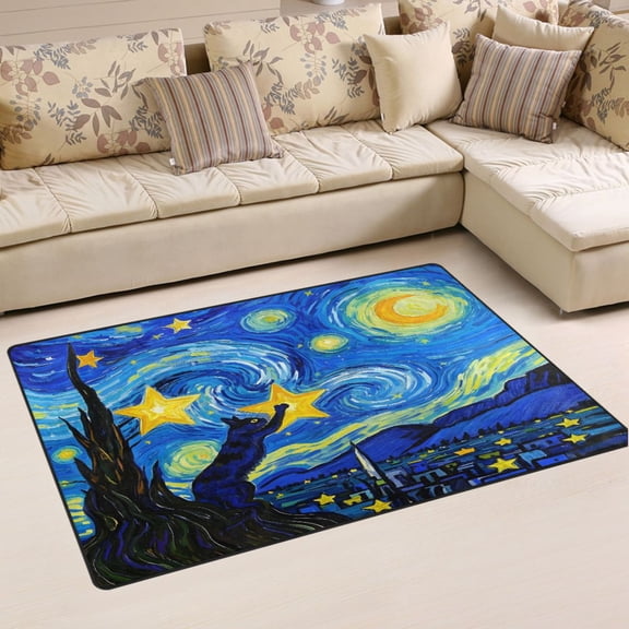 Ryvnso Cat Starry Night Area Floor Mat Non-Slip Carpet Soft Rugs Doormats 31" x 20"