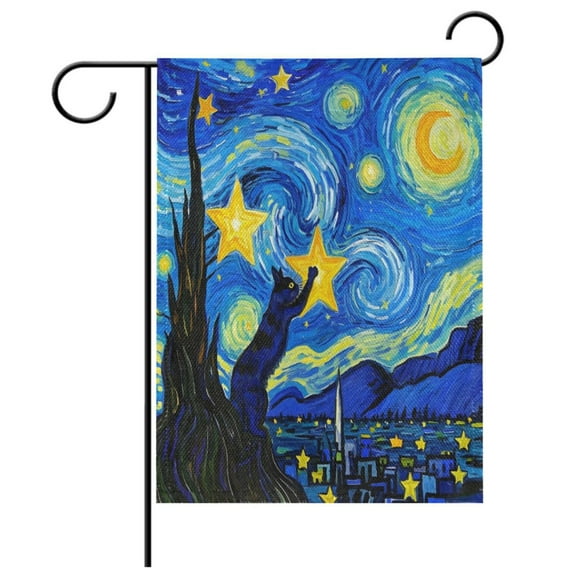 Ryvnso Cat Starry Night Garden Flag 12x18 Inch Double Sided Seasonal Yard Decoration