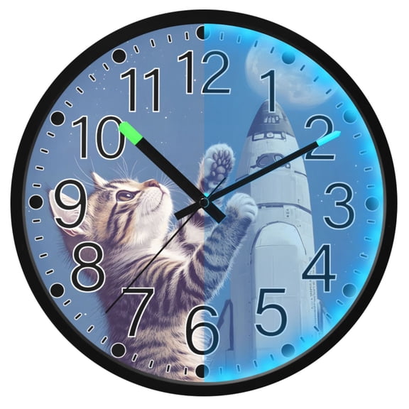 Ryvnso Cat and Moon 12 Inch Night Light Wall Clock Silent Battery Operated Luminous Clocks