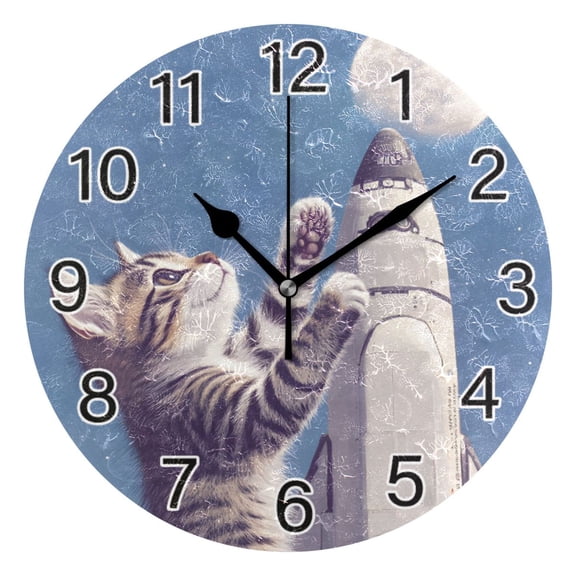 Ryvnso Cat and Moon Wall Clock Non Ticking Silent Kitchen Clock Battery Operated Clocks 10 inch