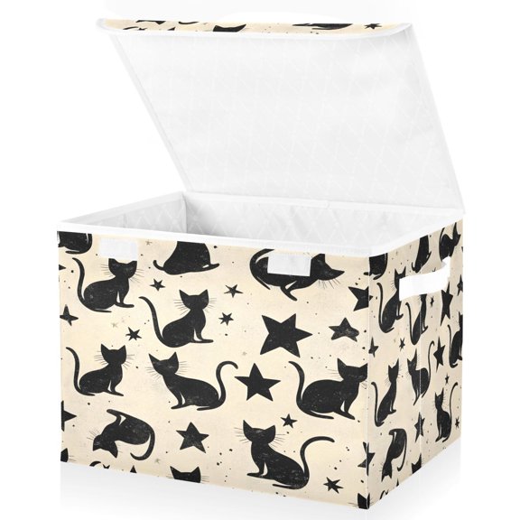 Ryvnso Cat and Stars Large Lidded Foldable Storage Baskets Cubes Boxes Lids Bin for Home