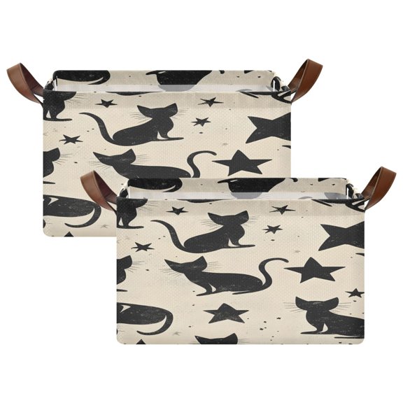 Ryvnso Cat and Stars Storage Bins Large Basket Foldable Cube Toys Organizer with Handles 2 PCs