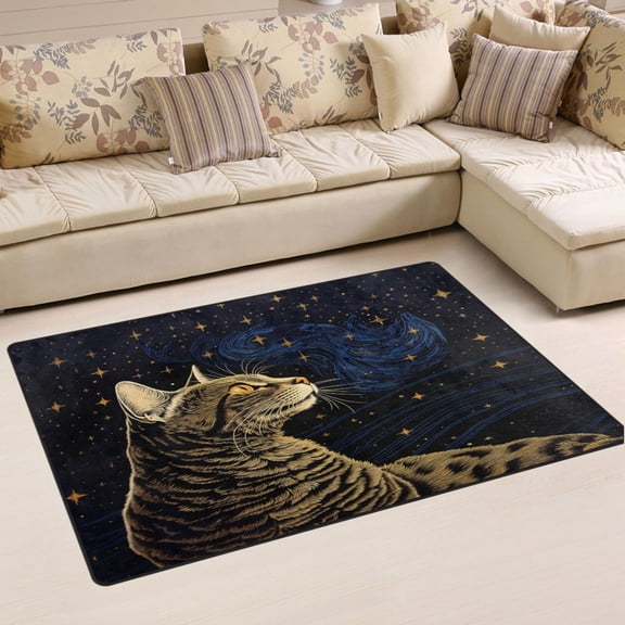 Ryvnso Cat at Starry Night Area Floor Mat Non-Slip Carpet Soft Rugs Doormats 31" x 20"
