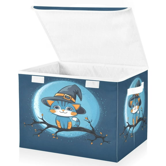 Ryvnso Cat in Hat Large Lidded Foldable Storage Baskets Cubes Boxes Lids Bin for Home