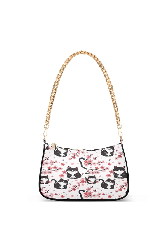 Cat on Cherry Branch Womens Chain Shoulder Bag Tote Handbags Clutch Hobo Purse with Zipper for Travel