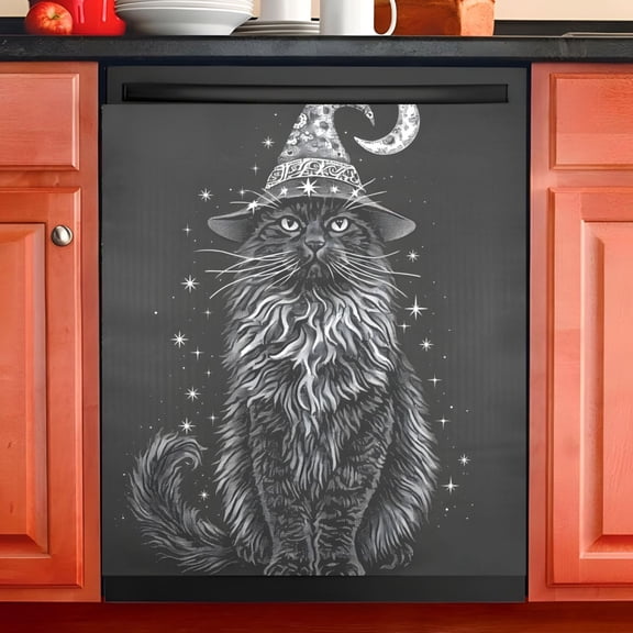 Ryvnso Cat with Hat Dishwasher Magnetic Refrigerator Magnet Cover Kitchen Home Decorative 23"x26"