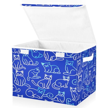 Ryvnso Cats Art Line Large Lidded Foldable Storage Baskets Cubes Boxes Lids Bin for Home