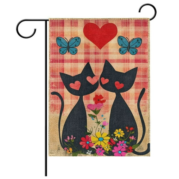 Ryvnso Cats Butterfly on Checkered Garden Flag 12x18 Inch Double Sided Seasonal Yard Decoration