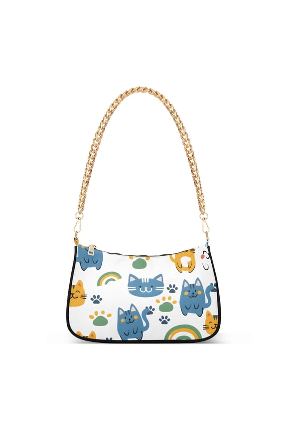 Cats and Rainbow Womens Chain Shoulder Bag Tote Handbags Clutch Hobo Purse with Zipper for Travel