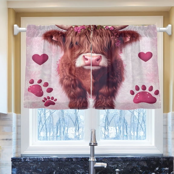 Ryvnso Cattle Footprints Half Curtains Sets Tier 2 Panels Short Curtain Rod Pocket 27"W x 24"L
