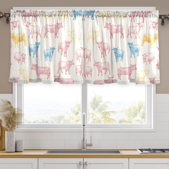 Ryvnso Cattles Pattern Curtains Sets Short Curtain Rod Pocket Half Window Cafe Farmhouse Tier 2 Panels 57"W x 36"L