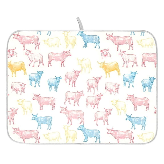 Ryvnso Cattles Pattern Dish Drying Mat for Kitchen Countertop 18x24 Large Dish Pad Drainer Rack Dish Sink Mats