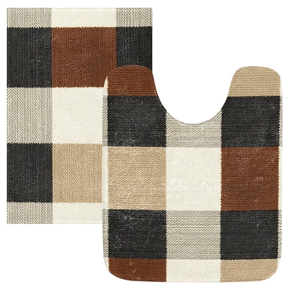 Ryvnso Checkered Bathroom Shaggy Rugs Toilet Mat Soft Contour Rug