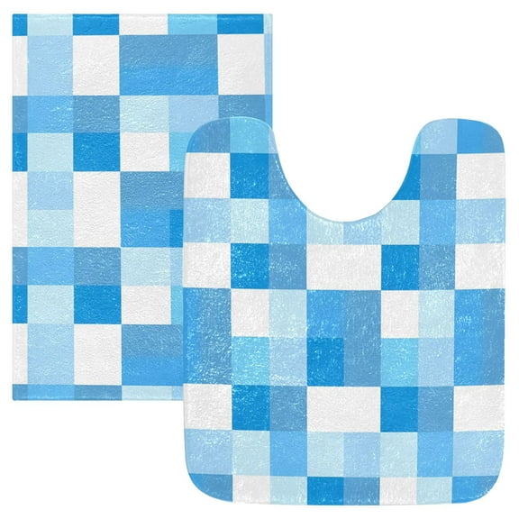 Ryvnso Checkered Blue and White Bathroom Shaggy Rugs Toilet Mat Soft Contour Rug