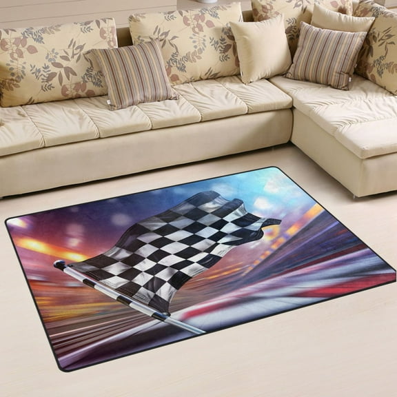 Ryvnso Checkered Flag Area Floor Mat Non-Slip Carpet Soft Rugs Doormats 31" x 20"