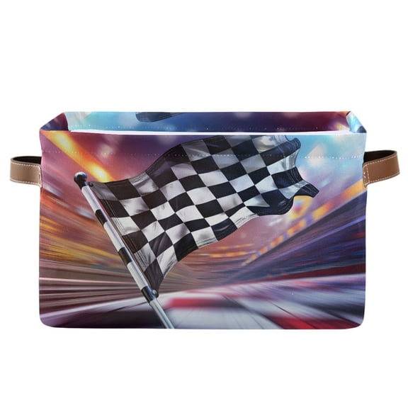 Ryvnso Checkered Flag Storage Basket Large Bin Foldable Boxes Toys Organizer 14.2x10.2x8.3in 1 PC