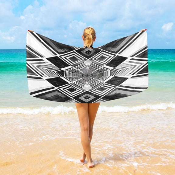 Ryvnso Checkered Geometric Plaid Pattern Oversized Beach Towel Microfiber Bath Blankets Swimming Fitness 37" x 74"