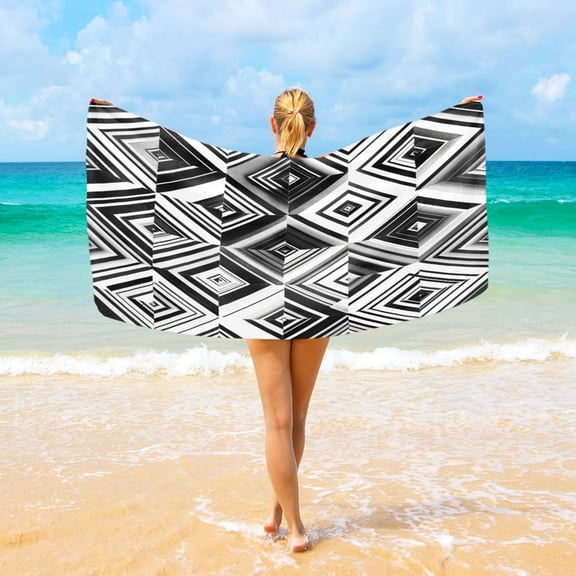 Ryvnso Checkered Geometry Pattern Oversized Beach Towel Microfiber Bath Blankets Swimming Fitness 37" x 74"