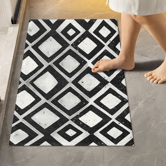 Ryvnso Checkered Geometry Plaid Pattern Bathroom Shaggy Rugs Toilet Rectangle Mat Soft Contour Rug 24"x16"