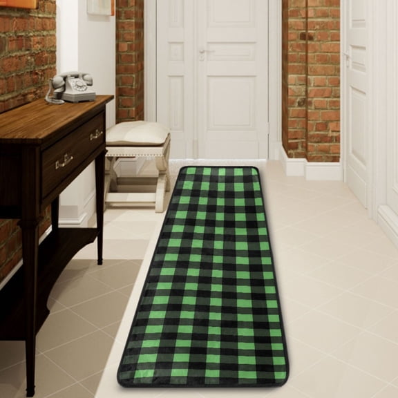 Ryvnso Checkered Green Grid Art Pattern Hallway Runner Rugs Floor Carpet Non Slip Entryway Mat 2' x 6'