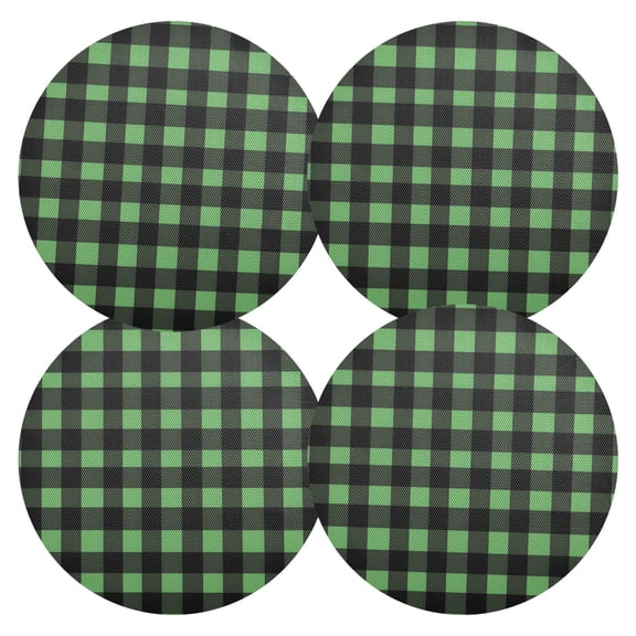 Ryvnso Checkered Green Grid Art Pattern Round Plate Mats Dining Table Placemat Set of 4 for Holiday Decoration
