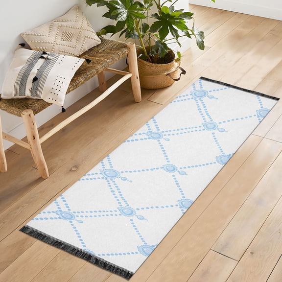 Ryvnso Checkered Grid Bedroom Runner Rug 2'x6' Hallway Area Carpet Non Slip Entryway Mat with Tassels