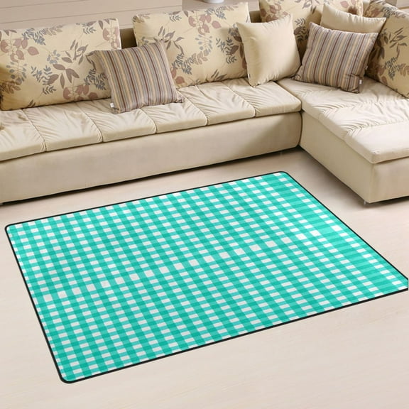 Ryvnso Checkered Grid Blue Area Floor Mat Non-Slip Carpet Soft Rugs Doormats 31" x 20"