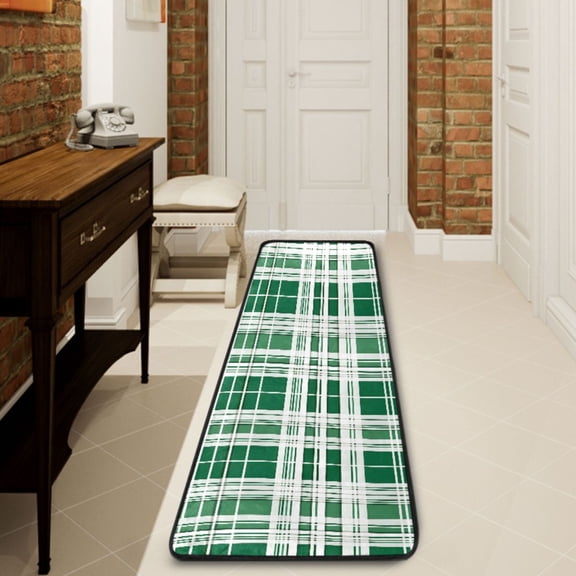 Ryvnso Checkered Grid Green Hallway Runner Rugs Floor Carpet Non Slip Entryway Mat 2' x 6'
