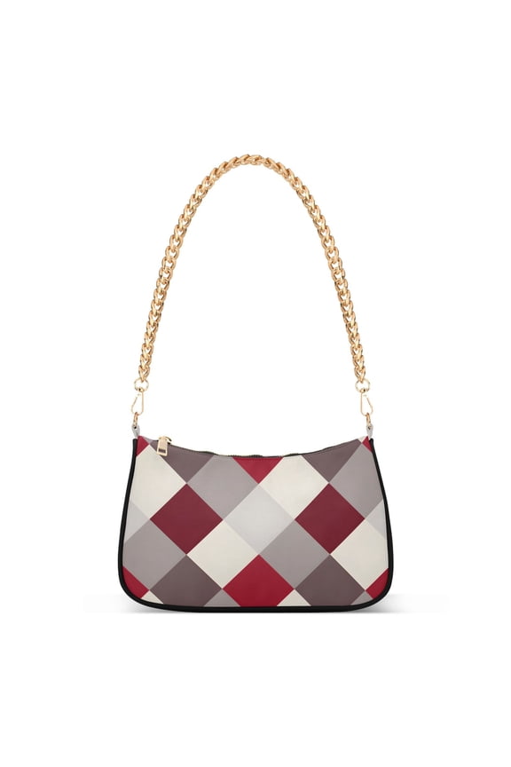 Checkered Grid Pattern Womens Chain Shoulder Bag Tote Handbags Clutch Hobo Purse with Zipper for Travel