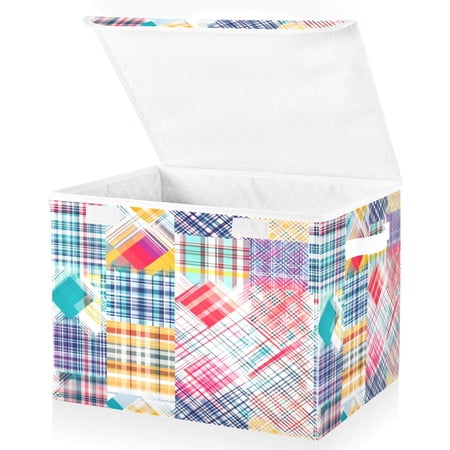 Ryvnso Checkered Grid Pattern-a1 Large Lidded Foldable Storage Baskets Cubes Boxes Lids Bin for Home