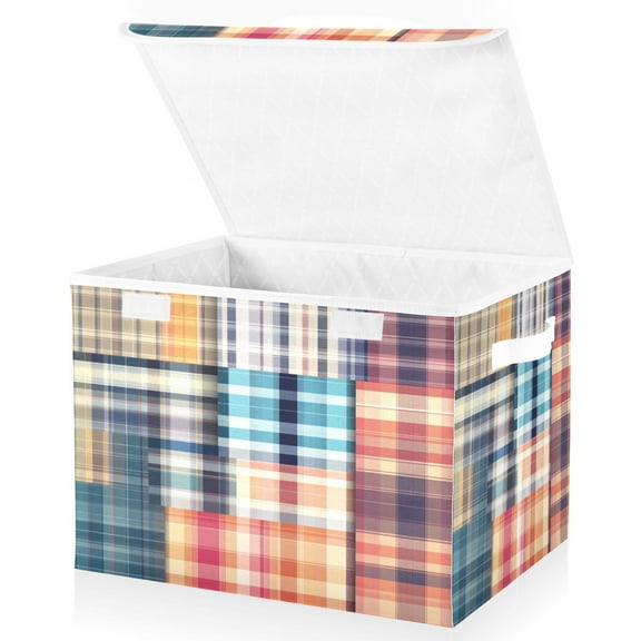 Ryvnso Checkered Grid Pattern-a2 Large Lidded Foldable Storage Baskets Cubes Boxes Lids Bin for Home