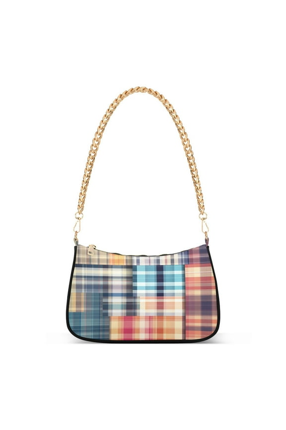 Checkered Grid Pattern-a2 Womens Chain Shoulder Bag Tote Handbags Clutch Hobo Purse with Zipper for Travel