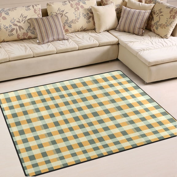 Ryvnso Checkered Grid-t2 Area Rug Floor Mats Non-Slip Home Carpet 63 x 48 inch