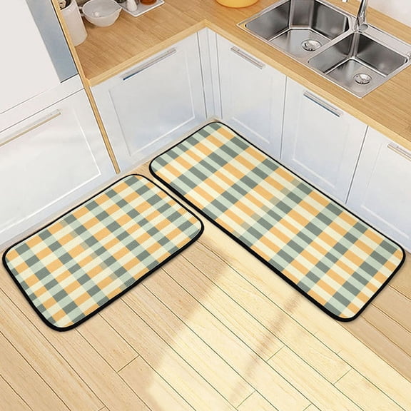 Ryvnso Checkered Grid-t2 Kitchen Rugs Set Non Slip Runner Mats for Dining Room