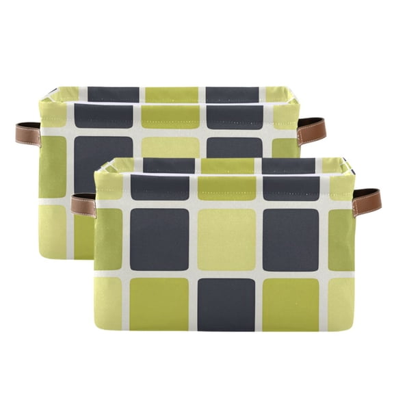 Ryvnso Checkered Grid-t8 Storage Basket Large Bin Foldable Boxes Toys Organizer 14.2x10.2x8.3in 2 PCs