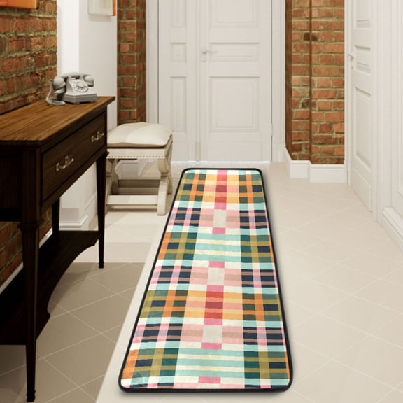 Ryvnso Checkered Pattern Grid Hallway Runner Rugs Floor Carpet Non Slip Entryway Mat 2' x 6'