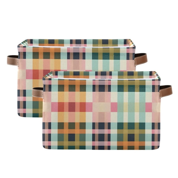 Ryvnso Checkered Pattern Grid Storage Basket Large Bin Foldable Boxes Toys Organizer 14.2x10.2x8.3in 2 PCs