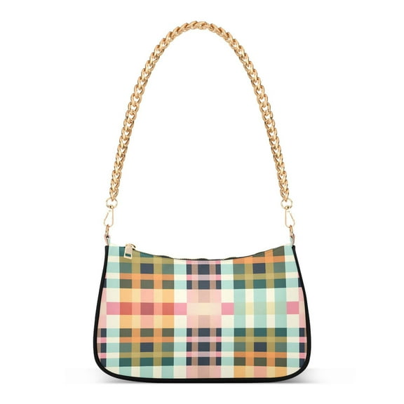 Ryvnso Checkered Pattern Grid Womens Chain Shoulder Bag Tote Handbags Clutch Hobo Purse with Zipper for Travel