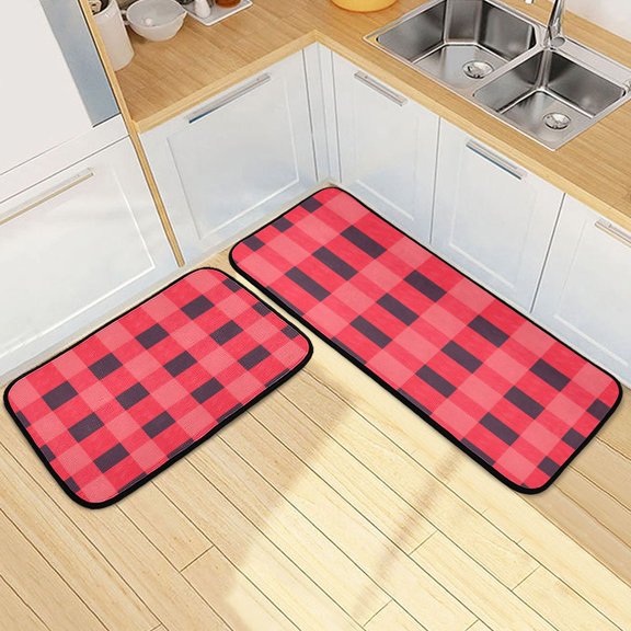 Ryvnso Checkered Pattern Kitchen Rugs Set Non Slip Runner Mats for Dining Room