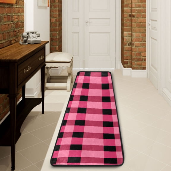 Ryvnso Checkered Pink Grid Print Hallway Runner Rugs Floor Carpet Non Slip Entryway Mat 2' x 6'