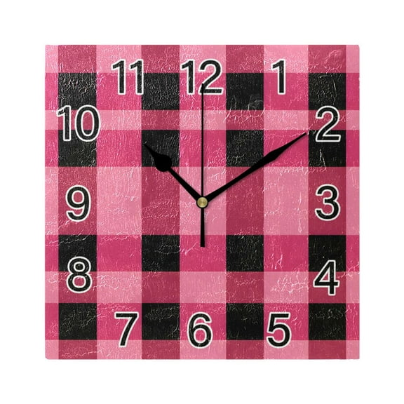 Ryvnso Checkered Pink Grid Print Wall Clock Square Silent Non-Ticking Battery Operated 7.78"