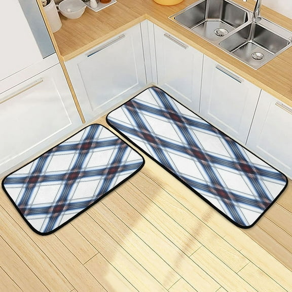 Ryvnso Checkered Plaid Pattern Kitchen Rugs Set Non Slip Runner Mats for Dining Room