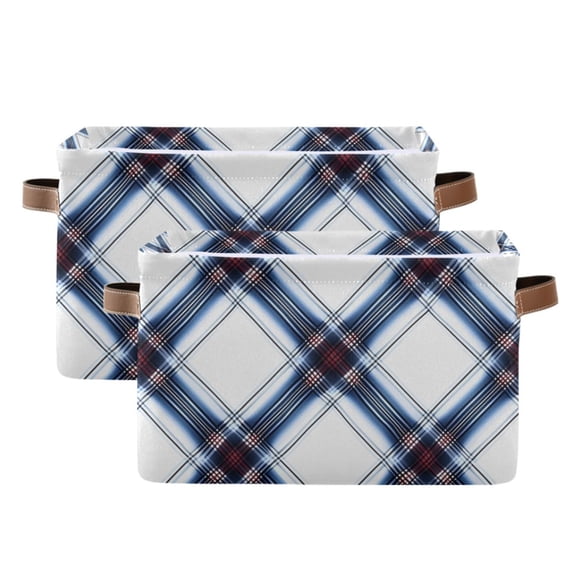 Ryvnso Checkered Plaid Pattern Storage Basket Large Bin Foldable Boxes Toys Organizer 14.2x10.2x8.3in 2 PCs