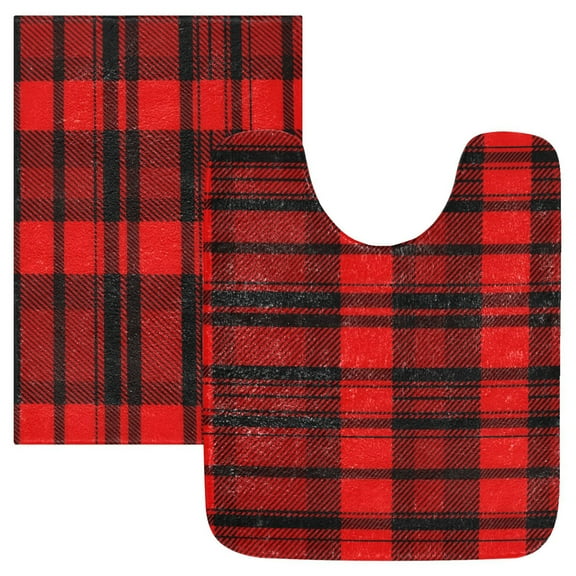 Ryvnso Checkered Red Bathroom Shaggy Rugs Toilet Mat Soft Contour Rug