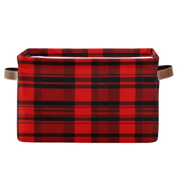 Ryvnso Checkered Red Storage Basket Large Bin Foldable Boxes Toys Organizer 14.2x10.2x8.3in 1 PC